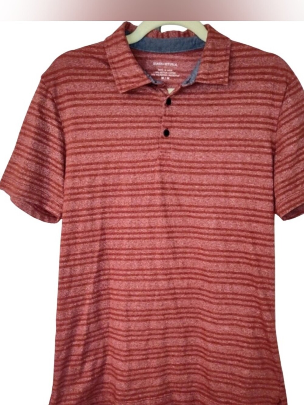 Banana Republic Factory Men Striped Stretch Performance Polo Shirt Rust Medium